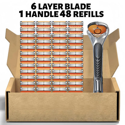 Ultra-Sharp 6-Blade Men's Razor Kit 24/48 Refill Cartridges Plus Free Handle for a Smooth Shave
