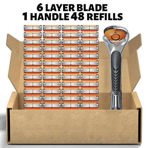 Ultra-Sharp 6-Blade Men's Razor Kit 24/48 Refill Cartridges Plus Free Handle for a Smooth Shave