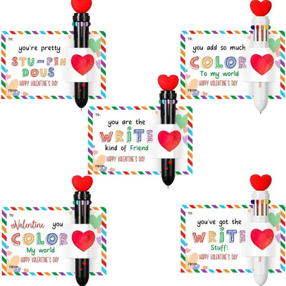 💞Valentine's Day Gifts Set: Multicolor Ballpoint Pen and Shaped Card Cards - Exchange Gift for Student🎁