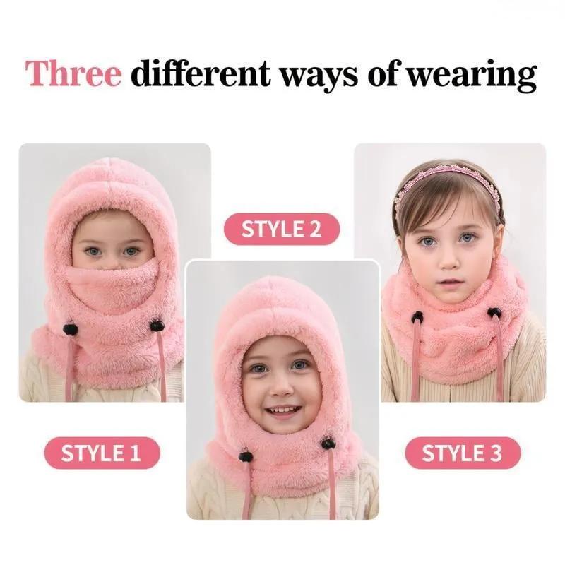 Winter Balaclava & Neck Warmer Hat - Windproof Thermal Kids Full Face Mask with Detachable Hood