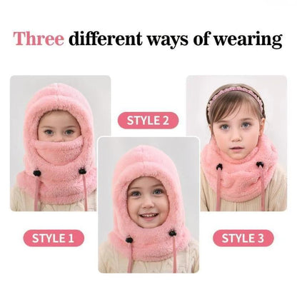 Winter Balaclava & Neck Warmer Hat - Windproof Thermal Kids Full Face Mask with Detachable Hood