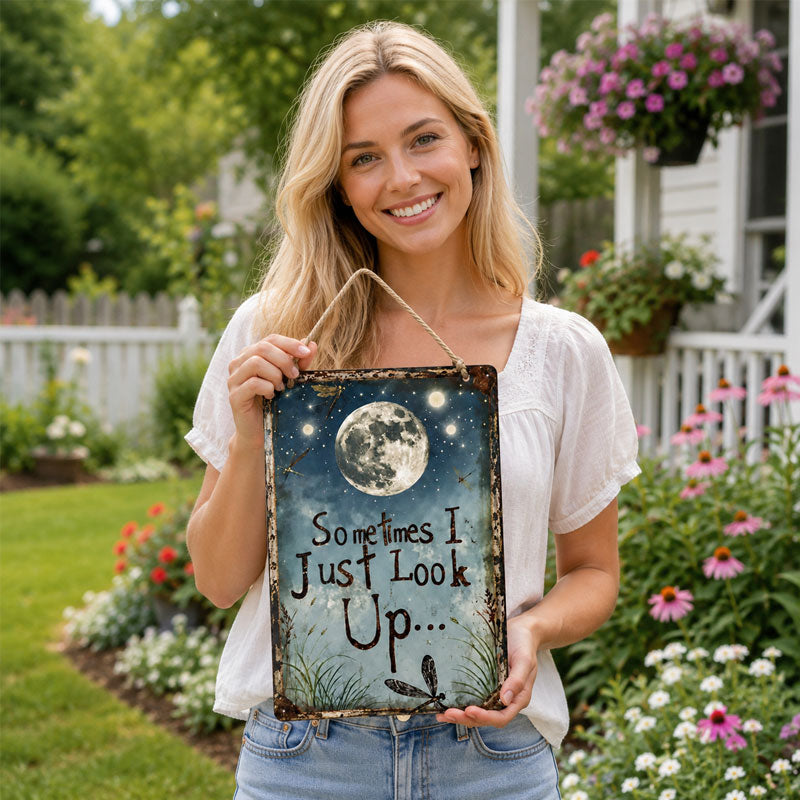 Retro Night Sky Metal Sign – “Sometimes I just look up…” Inspirational Wall Decor