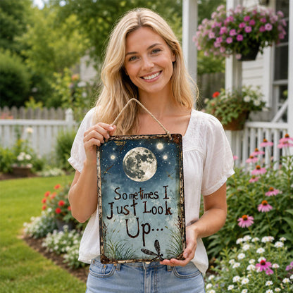 Retro Night Sky Metal Sign – “Sometimes I just look up…” Inspirational Wall Decor