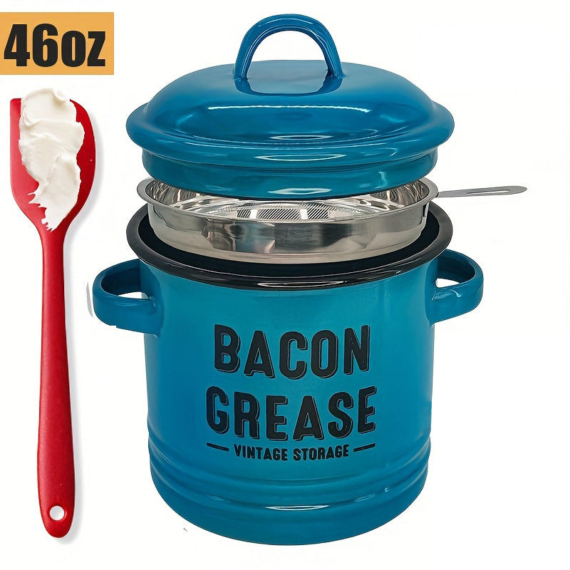 🎉New Year Sale—42 oz bacon grease container with strainer and food-grade silicone spatula
