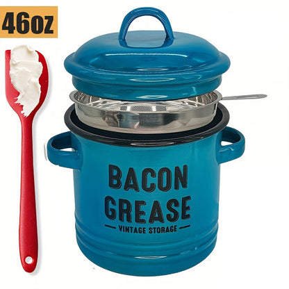 🎉New Year Sale—42 oz bacon grease container with strainer and food-grade silicone spatula