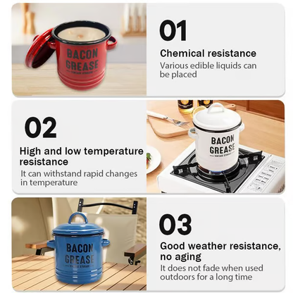 🎉New Year Sale—42 oz bacon grease container with strainer and food-grade silicone spatula