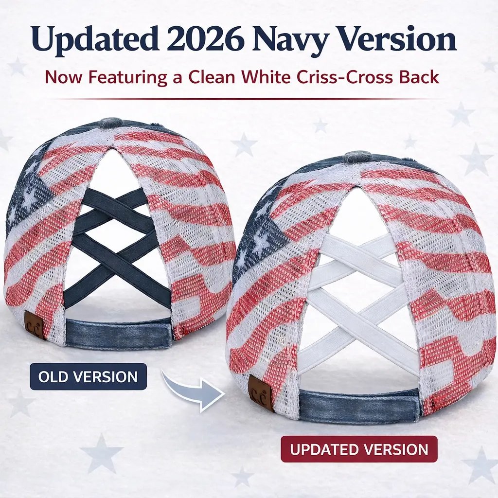 C.C Patriotic Criss-Cross Ponytail Baseball Cap | American Flag Mesh Back Ponytail Hat