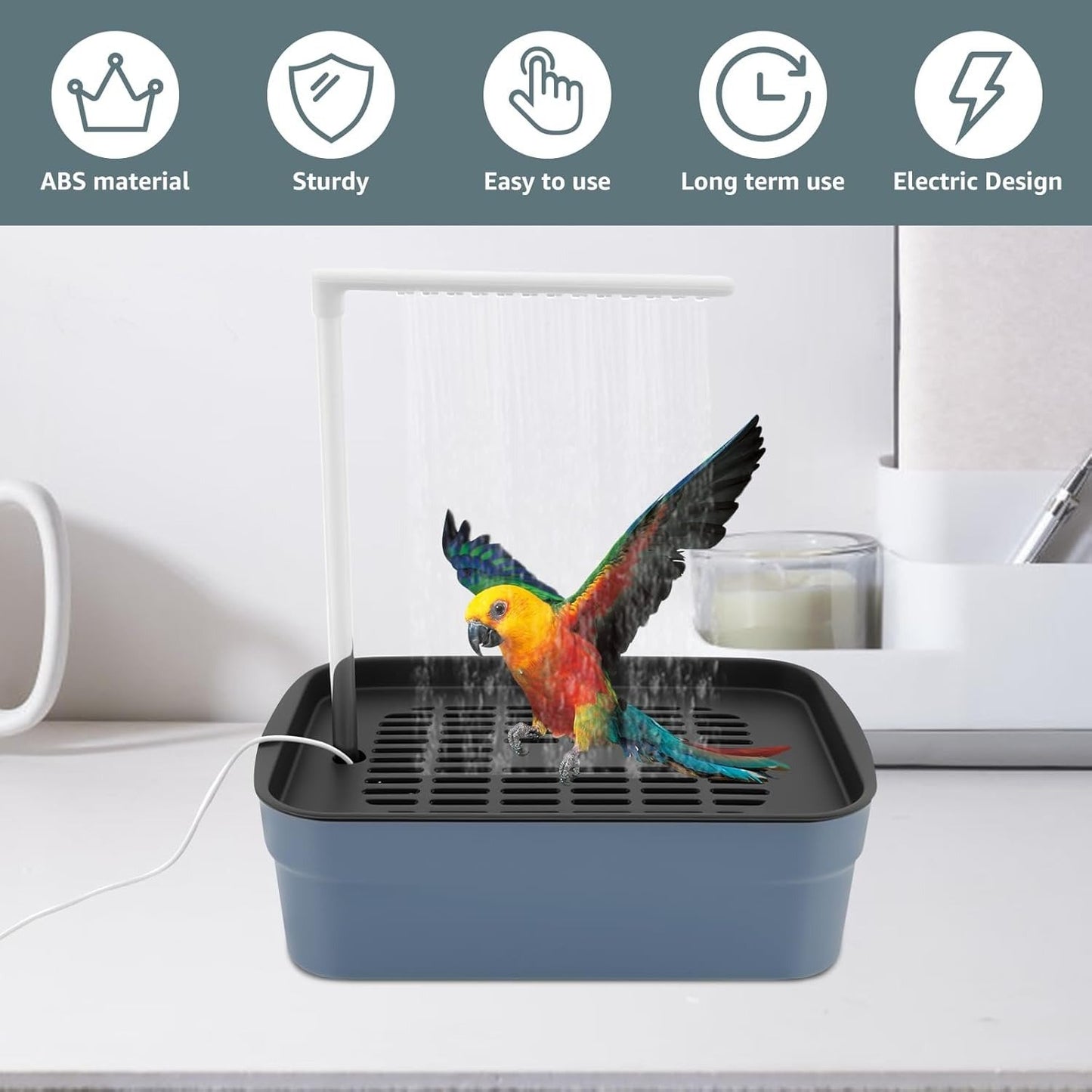 🦜💦Automatic ABS Bird Bath Shower, Parrot Bathtub with Circulating Faucet for Pet Bird
