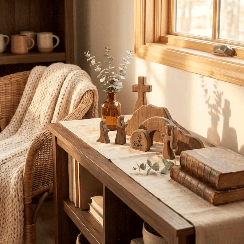 ✨Wooden Resurrection Scene - Jesus Empty Tomb & Cross Easter Decor Set