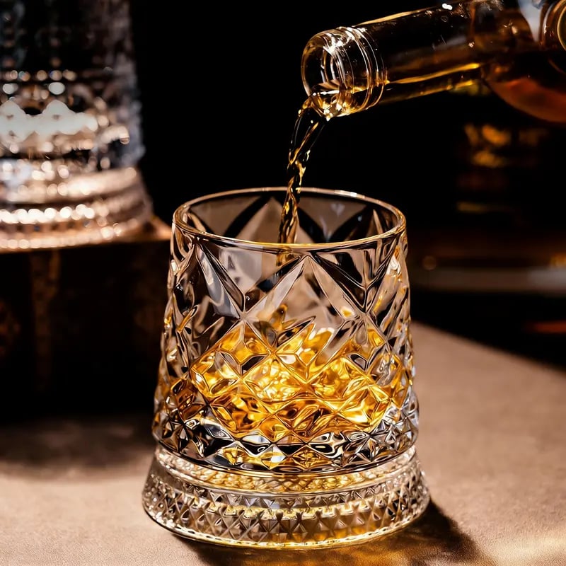 ✨ 360° Spinning Crystal Glass – Luxury Star-Cut Barware