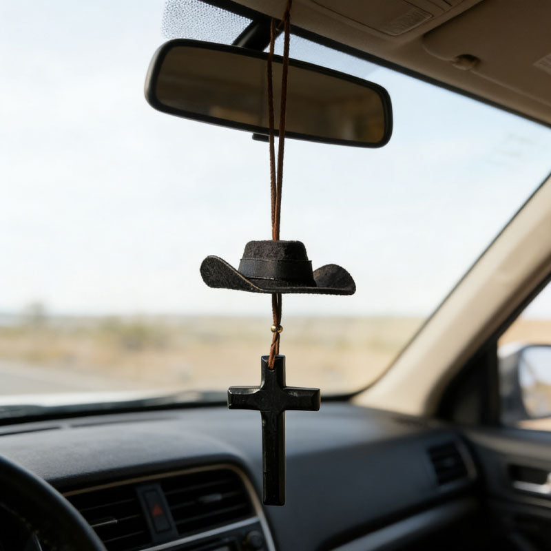 🤠Cowboy Hat & Cross Car Charm | A Ride with Style & Faith 🚗✨