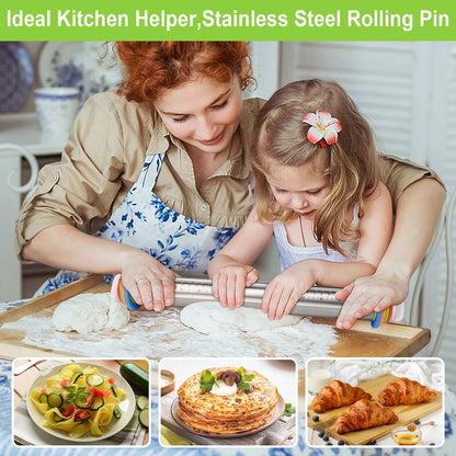 🔥Adjustable Stainless Steel Rolling Pin with Thickness Rings