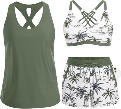 3 Piece Tankini with Shorts