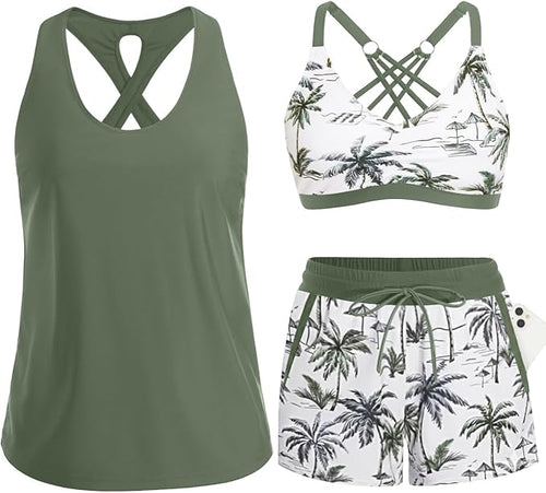 3 Piece Tankini with Shorts