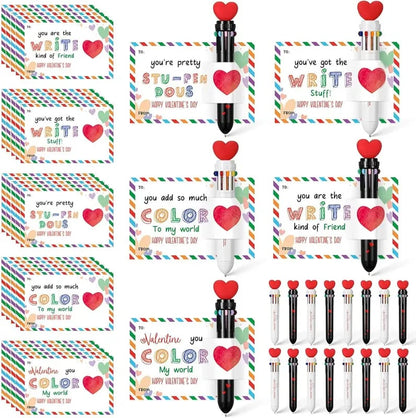 💞Valentine's Day Gifts Set: Multicolor Ballpoint Pen and Shaped Card Cards - Exchange Gift for Student🎁