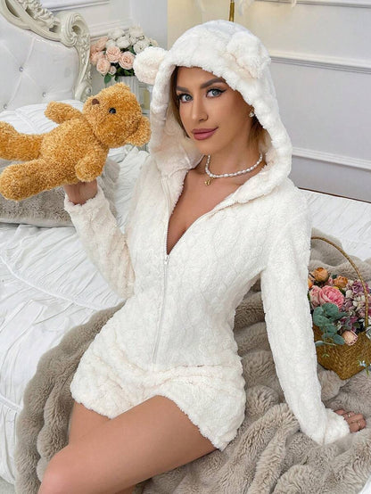 🧸Women's Cute Teddy Bear Embroidered Hooded Fleece Sweatshirt