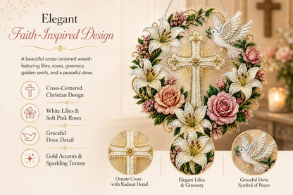 ✝️💐Cross, Flowers & Peace Dove Diamond Art Hanging Ornament Kit