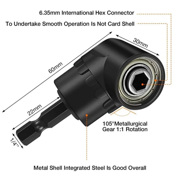 🔥LAST DAY 49% OFF - 🛠️6PCS Right Angle Drill Attachment Set with 105° Angle Drill Adapter and Impact Grade Socket Adapter