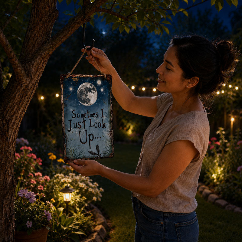 Retro Night Sky Metal Sign – “Sometimes I just look up…” Inspirational Wall Decor