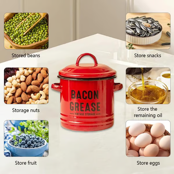 🎉New Year Sale—42 oz bacon grease container with strainer and food-grade silicone spatula