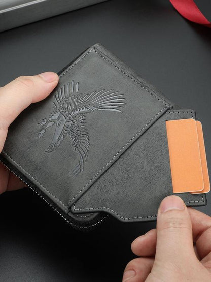 Men's Vintage Eagle Embossed Short Wallet