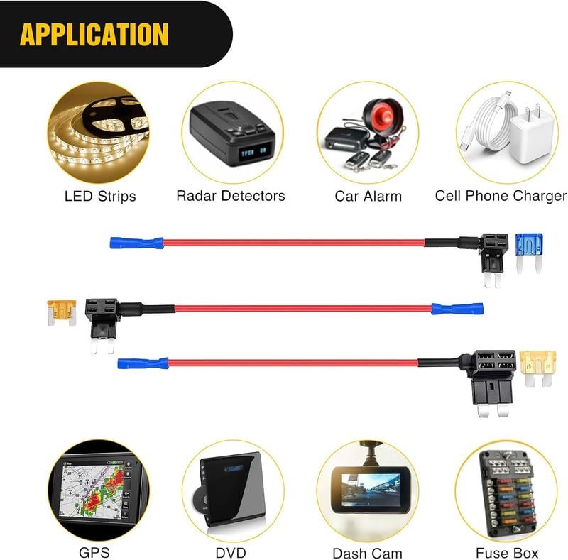12 in 1 Universal Add-a-Circuit Kit (Micro2/Mini/LP/Std) – 12 Pcs Fuse Tap + 12 Pcs Fuse – No-Cut Solution for Car Dash Cam & LED🚗⚡
