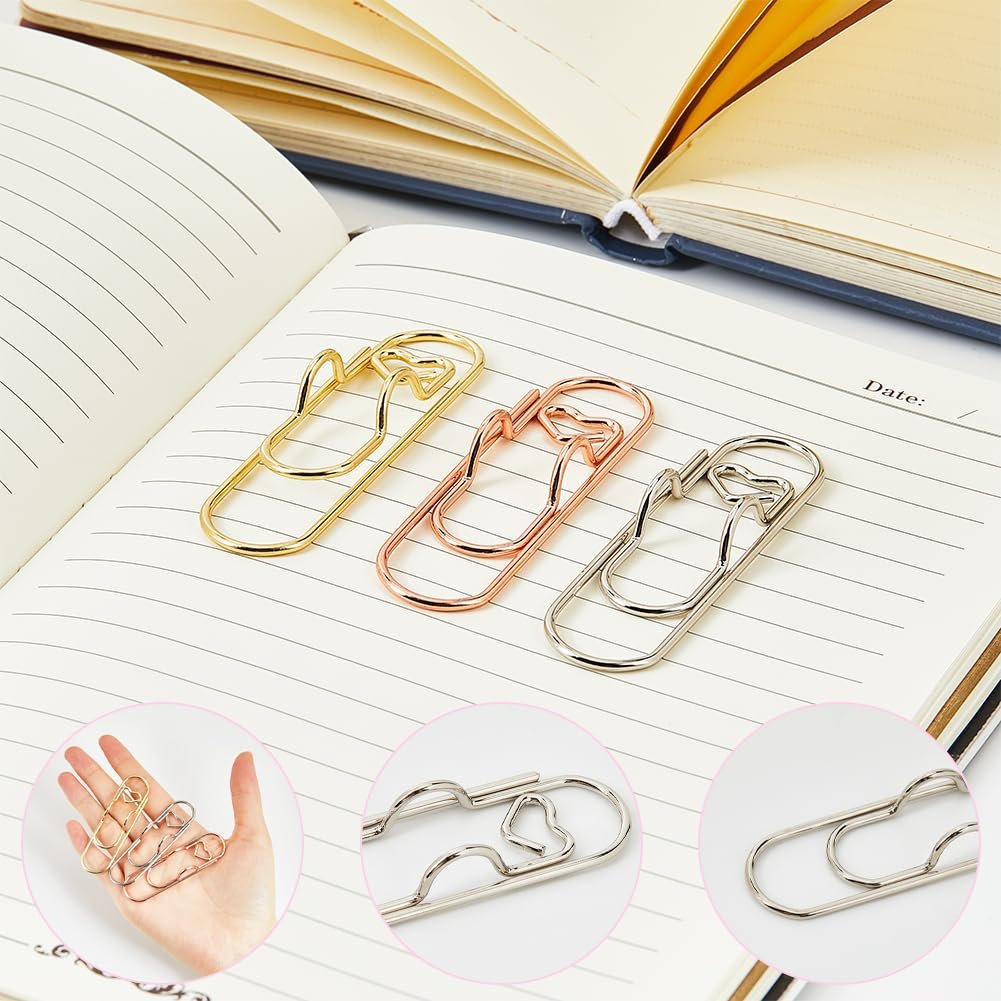6Pcs- 3 Colors Heart Pen Clip Metal Pencil Clips Multifunctional Rose Gold Silver Carbon Steel Paperclip