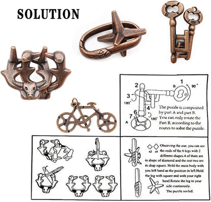 Jumbo Metal Brain Teaser Puzzles for Adults - 4 Pack Challenging 3D Mind Games