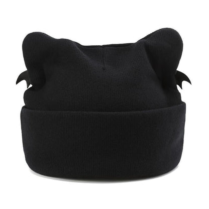 Gothic Cat Ear Beanie with Punk Chain & Bat Charm
