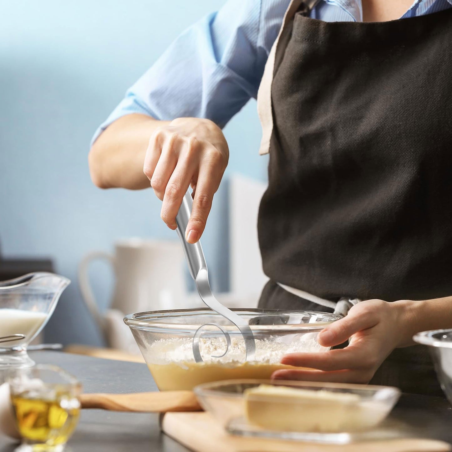 🔥Seamless Dough Whisk, 430 stainless steel Dough Whisk, 9" Bread Whisk for Cooking