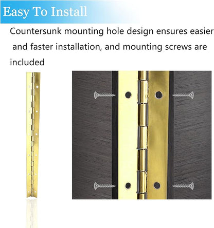 12-Inch Gold Continuous & Piano Hinge – Premium Stainless Steel for Heavy Duty Doors and Custom Projects