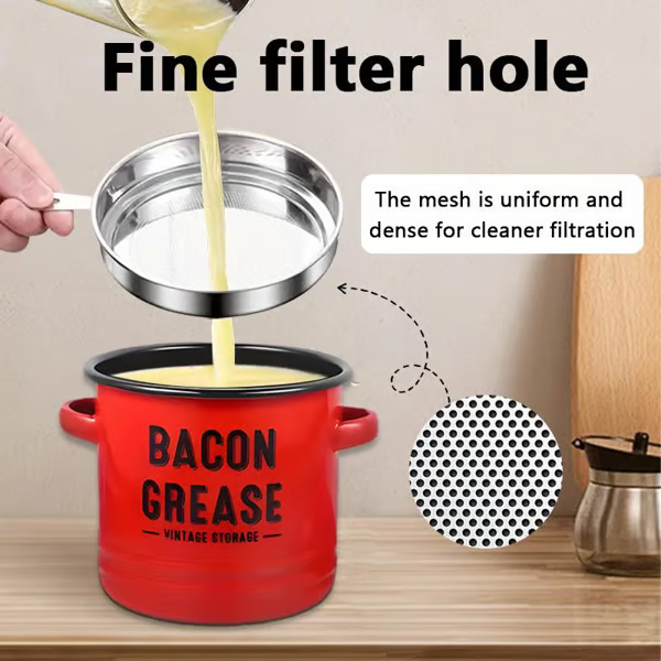 🎉New Year Sale—42 oz bacon grease container with strainer and food-grade silicone spatula
