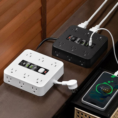 16-in-1 Power Strip with Switch & Surge Protection,ETL Listed Fireproof Power Strip