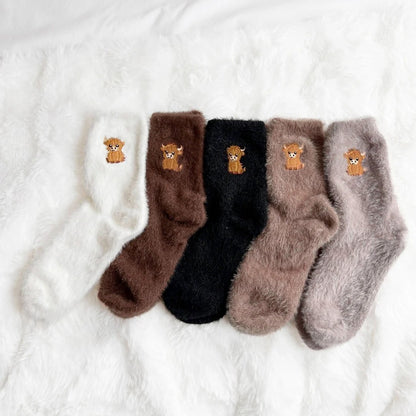💕Warm Winter Sale 50% Off🐮5 Pairs Fuzzy Highland Cow Socks