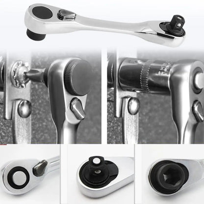 1/4 Inch Mini Double Headed Ratchet Wrench Silver 72-Tooth 5° Quick Release Drive Socket Tool