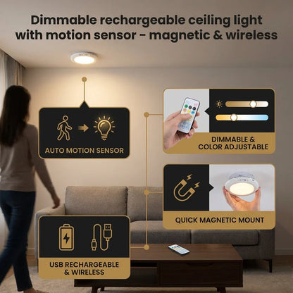 ✨Dimmable rechargeable ceiling light with motion sensor – magnetic & wireless