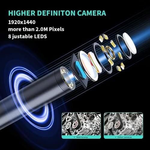 16.4ft Endoscope Camera with Light for iPhone and Android, 480P HD IP67 Waterproof Borescope with 6 Adjustable LED Lights, Semi-Rigid Snake Camera, 5.5mm Black, Diagnostic Tool