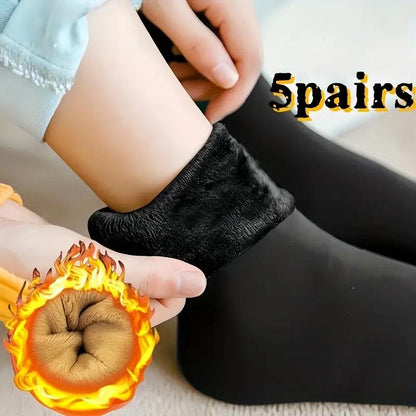 5 pairs of thick fleece-lined, warm, self-heating snow socks
