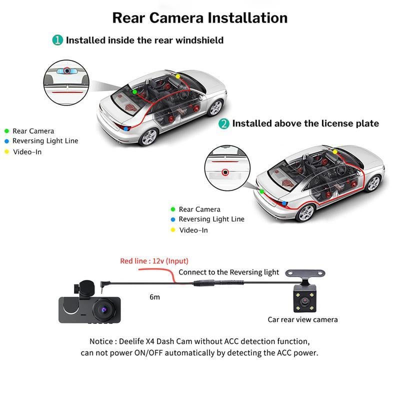 HD 1080P Dashcam with Three Lenses, Loop Recording and 3.5-inch IPS Screen