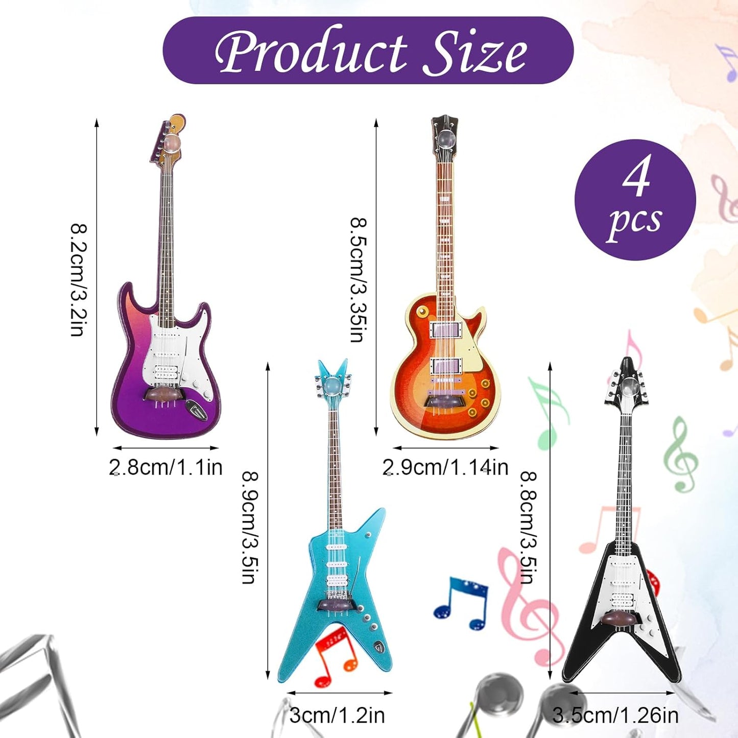 4Pcs Wooden Miniature Electric Guitar-Miniature Bass Guitar Model