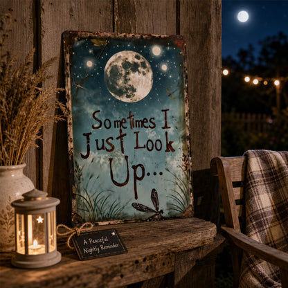 Retro Night Sky Metal Sign – “Sometimes I just look up…” Inspirational Wall Decor