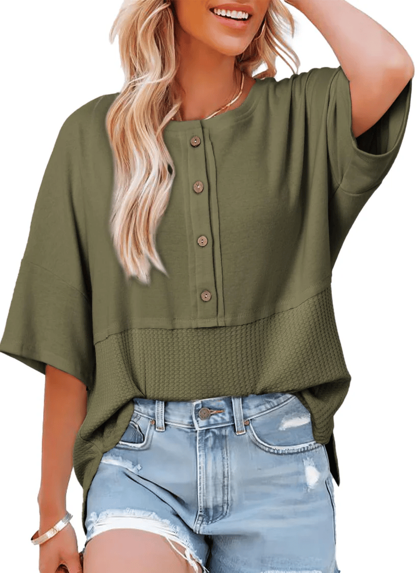 🔥New Arrival🔥Women's 3/4 Sleeve Casual Button Down Tops
