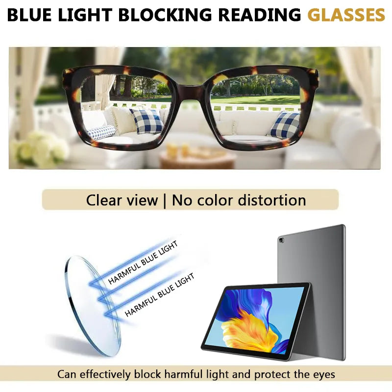 🔥Hot Sale-✨👓3 Pack Tortoiseshell Reading Glasses – Blue Light Blocking Oversized Square Readers
