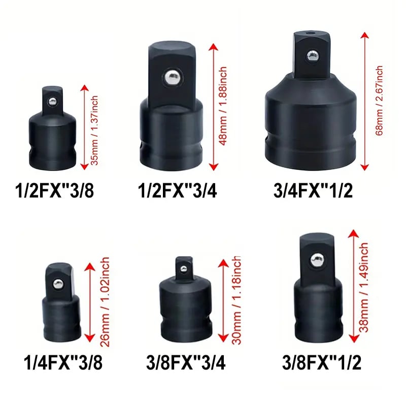 6-Piece Impact Socket Adapter Set | Cr-V Steel SAE Adapter Conversion Kit