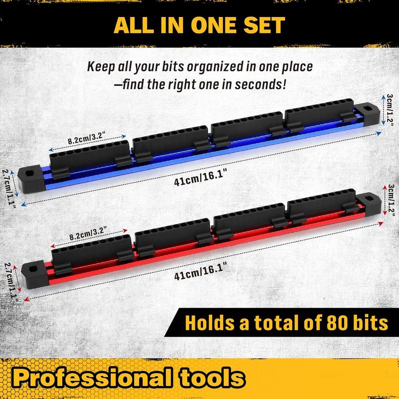 🔩2PCS Magnetic Slidable Drill Bit Holder, 80 Holes Bit Storage with Strong Magnetic Rail🔩