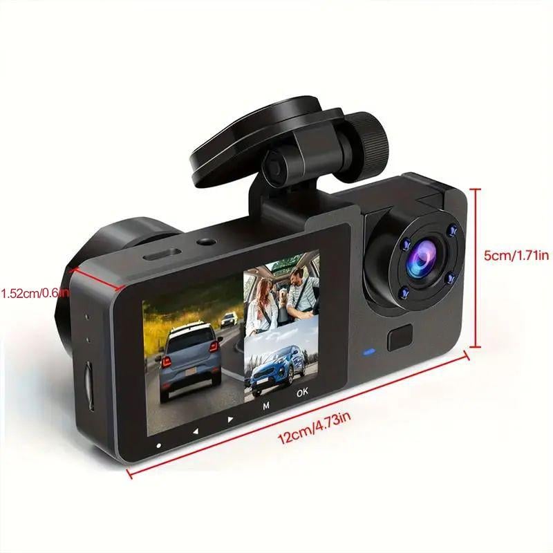 HD 1080P Dashcam with Three Lenses, Loop Recording and 3.5-inch IPS Screen