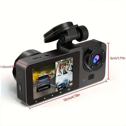 HD 1080P Dashcam with Three Lenses, Loop Recording and 3.5-inch IPS Screen