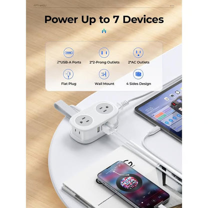 Travel Power Strip,4 Outlets 2 USB Ports (1 USB C) with 4FT Wrapped Short Extension Cord Small Power Strip