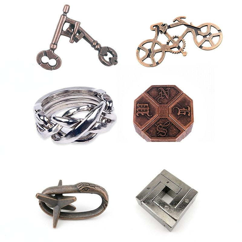 Jumbo Metal Brain Teaser Puzzles for Adults - 4 Pack Challenging 3D Mind Games