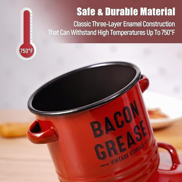 🎉New Year Sale—42 oz bacon grease container with strainer and food-grade silicone spatula